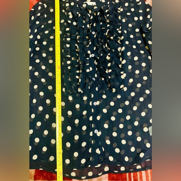 J. Crew Women’s Navy and Tan Sheer Polka Dot Blouse, Sz 6. 100%Silk Like New - Picture 9 of 11